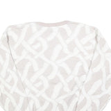 SEARS Mens Cream & White Patterned Pullover Plain Crew Neck Basic Knit L Jumper