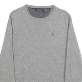 POLO RALPH LAUREN Mens Grey Plain Wool Jumper Crew Neck Basic Knit S Classic
