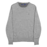 POLO RALPH LAUREN Mens Grey Plain Wool Jumper Crew Neck Basic Knit S Classic