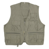 Mens Green Cotton Blend Utility Zip Vest 2XL Multi Pocket Casual Outdoor