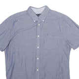 TOMMY HILFIGER Mens Blue Shirt XL Button-Down Collar Casual Cotton Short Sleeve