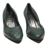 BRUNO MAGLI Womens Green Leather Pumps UK 4.5 Quilted Toe Classic Stylish