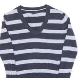 TOMMY HILFIGER Womens Blue & White Patterned V-Neck Chunky Knit M Jumper Cotton