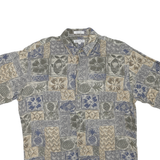 VIA VENETO Mens Beige & Blue Patterned Shirt L Hawaiian Cotton Blend Casual