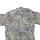 VIA VENETO Mens Beige & Blue Patterned Shirt L Hawaiian Cotton Blend Casual