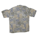 VIA VENETO Mens Beige & Blue Patterned Shirt L Hawaiian Cotton Blend Casual