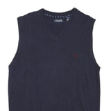 CHAPS Mens Navy Plain Cotton Blend Sleeveless V-Neck Chunky Knit S Jumper