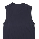 CHAPS Mens Navy Plain Cotton Blend Sleeveless V-Neck Chunky Knit S Jumper