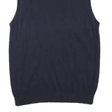 CHAPS Mens Navy Plain Cotton Blend Sleeveless V-Neck Chunky Knit S Jumper