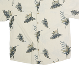 PARADISE BLUE Mens Cream & Grey Leaf Print Cotton Shirt M Casual Summer Shirt