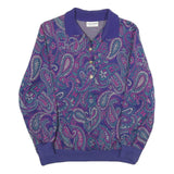 ALFRED DUNNER Womens Purple Paisley Pullover M Button Neck Elegant Sweatshirt