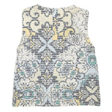 ZARA Womens White Blue Yellow Printed Sleeveless Round Neck Top S Lightweight