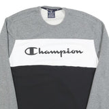 CHAMPION Mens Grey White & Black Logo Crew Neck M Cotton Blend Sweatshirt