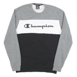 CHAMPION Mens Grey White & Black Logo Crew Neck M Cotton Blend Sweatshirt