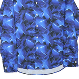 Mens Blue & Black Crazy Print Shirt M Long Sleeve Button Down Polyester Casual