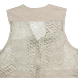 Mens Beige Mesh & Polyester Blend Utility Jacket L Zip Vest Multi Pocket