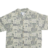 HALF MOON BAY Mens Cream Pattern Silk Blend Shirt M Casual Summer Short Sleeve