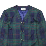HERVY LEE Womens Blue Green Check Jacket L Polyester Blend Tailored Classic