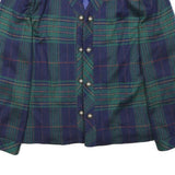 HERVY LEE Womens Blue Green Check Jacket L Polyester Blend Tailored Classic