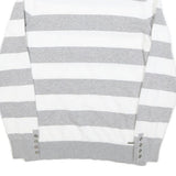 TOMMY HILFIGER Womens Grey & White Striped Plain Roll Neck Jumper M Cotton Blend