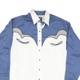 PANHANDLE SLIM Mens Blue & White Western Shirt M Cotton Blend Snap Button