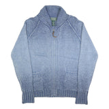 LAUREN RALPH LAUREN Womens Blue Patterned Cotton Jumper Shawl Collar Full Zip M