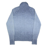 LAUREN RALPH LAUREN Womens Blue Patterned Cotton Jumper Shawl Collar Full Zip M