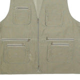 PRIMO & SECONDO Mens Beige Cotton Blend Utility Vest XL Woven Zip Pocketed