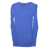 TOMMY HILFIGER Womens Blue Patterned Crew Neck Basic Knit XXS Cotton Blend