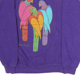HANES Womens Purple Cotton Blend Sweatshirt M Crew Neck Pullover Colourful Bird