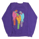 HANES Womens Purple Cotton Blend Sweatshirt M Crew Neck Pullover Colourful Bird