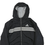 ADIDAS Mens Black White Three Stripe Hooded Jacket L Polyester Blend Zip