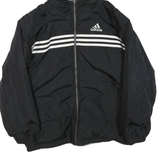 ADIDAS Mens Black White Three Stripe Hooded Jacket L Polyester Blend Zip