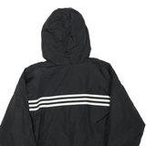 ADIDAS Mens Black White Three Stripe Hooded Jacket L Polyester Blend Zip