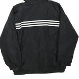 ADIDAS Mens Black White Three Stripe Hooded Jacket L Polyester Blend Zip