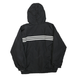ADIDAS Mens Black White Three Stripe Hooded Jacket L Polyester Blend Zip