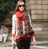 Anyyou 100% Pure Merino Wool Poncho Scarf for Women – Red Brown Paisley Pattern Oversized Winter Pashmina Shawl Wrap