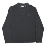 LACOSTE Mens Black Long Sleeve Plain Polo Shirt L Cotton Blend Casual