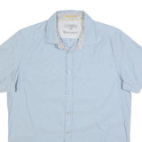 TED BAKER Mens Blue Short Sleeve Cotton Blend Shirt L Summer Casual