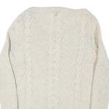 TIMBERLAND Womens Cream Patterned Jumper Round Neck Cable Knit S Wool Soft