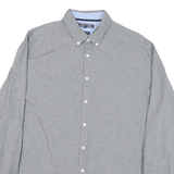 TOMMY HILFIGER Mens Grey & Navy Check Shirt L Button-Down Collar Long Sleeve