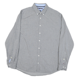 TOMMY HILFIGER Mens Grey & Navy Check Shirt L Button-Down Collar Long Sleeve