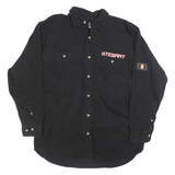 WINNERS CIRCLE Mens Black Stewart Logo Shirt L Button Front Long Sleeve