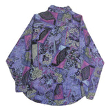 Womens Purple Patchwork Pattern Polyester Shirt M Vintage Style Long Sleeve