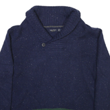 NAUTICA Mens Navy & Green Plain Pullover Jumper Shawl Collar Rib Knit L Sweater