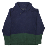 NAUTICA Mens Navy & Green Plain Pullover Jumper Shawl Collar Rib Knit L Sweater