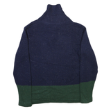 NAUTICA Mens Navy & Green Plain Pullover Jumper Shawl Collar Rib Knit L Sweater