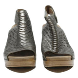 DANSKO Women's Open Back Peep Toe Leather Heels Silver UK 7 Comfortable Stylish