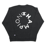 CHAMPION Mens Black Cotton Blend Sweatshirt L Crew Neck Pullover Printed Logo