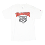 CHAMPION Mens White Graphic T-Shirt M Short Sleeve Crew Neck Cotton Blend Casual